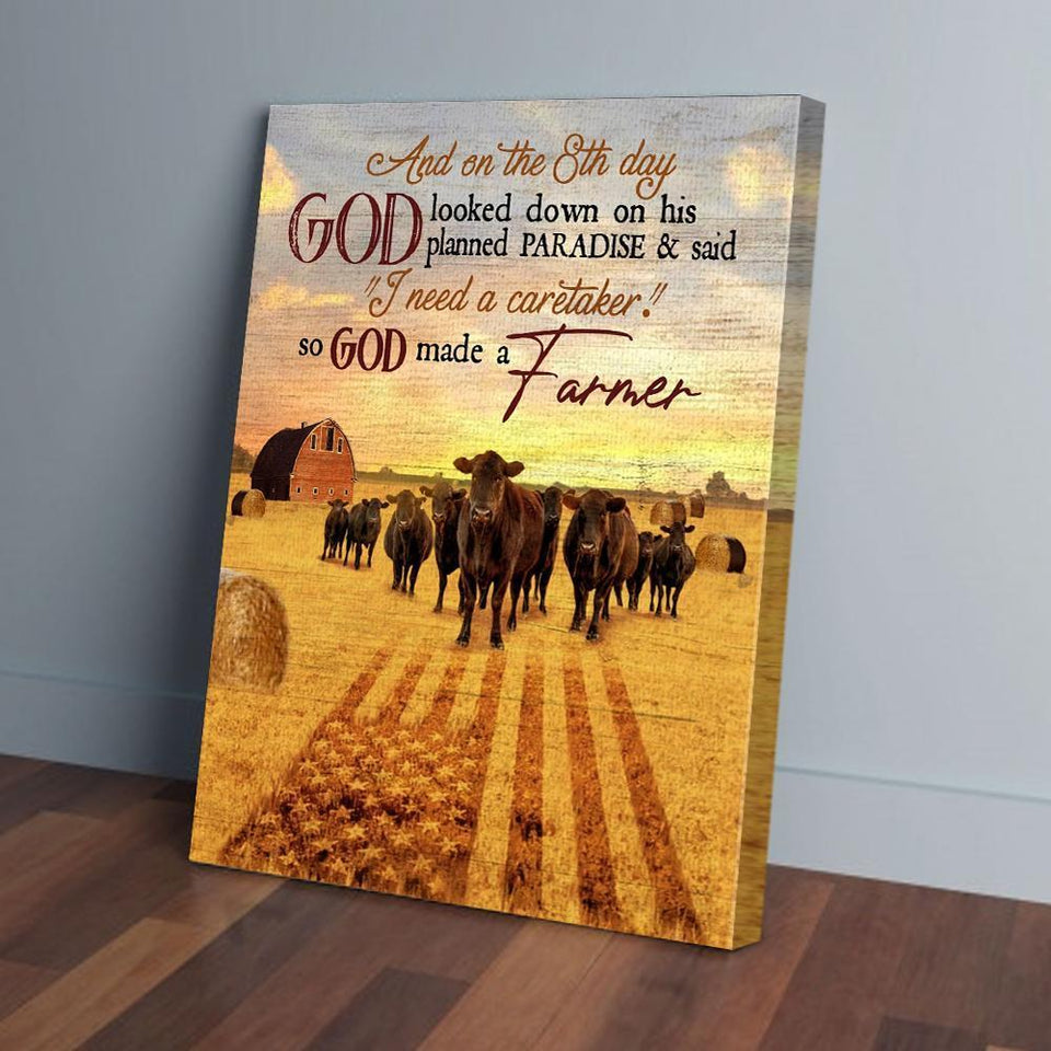 American Flag God Made A Farmer Black Angus Canvas And Poster, Canvas Painting, Wall Decor Visual Art