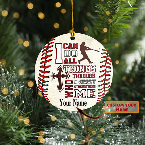 Custom Name Baseball Christmas Round Ornament - Gift for Baseballer