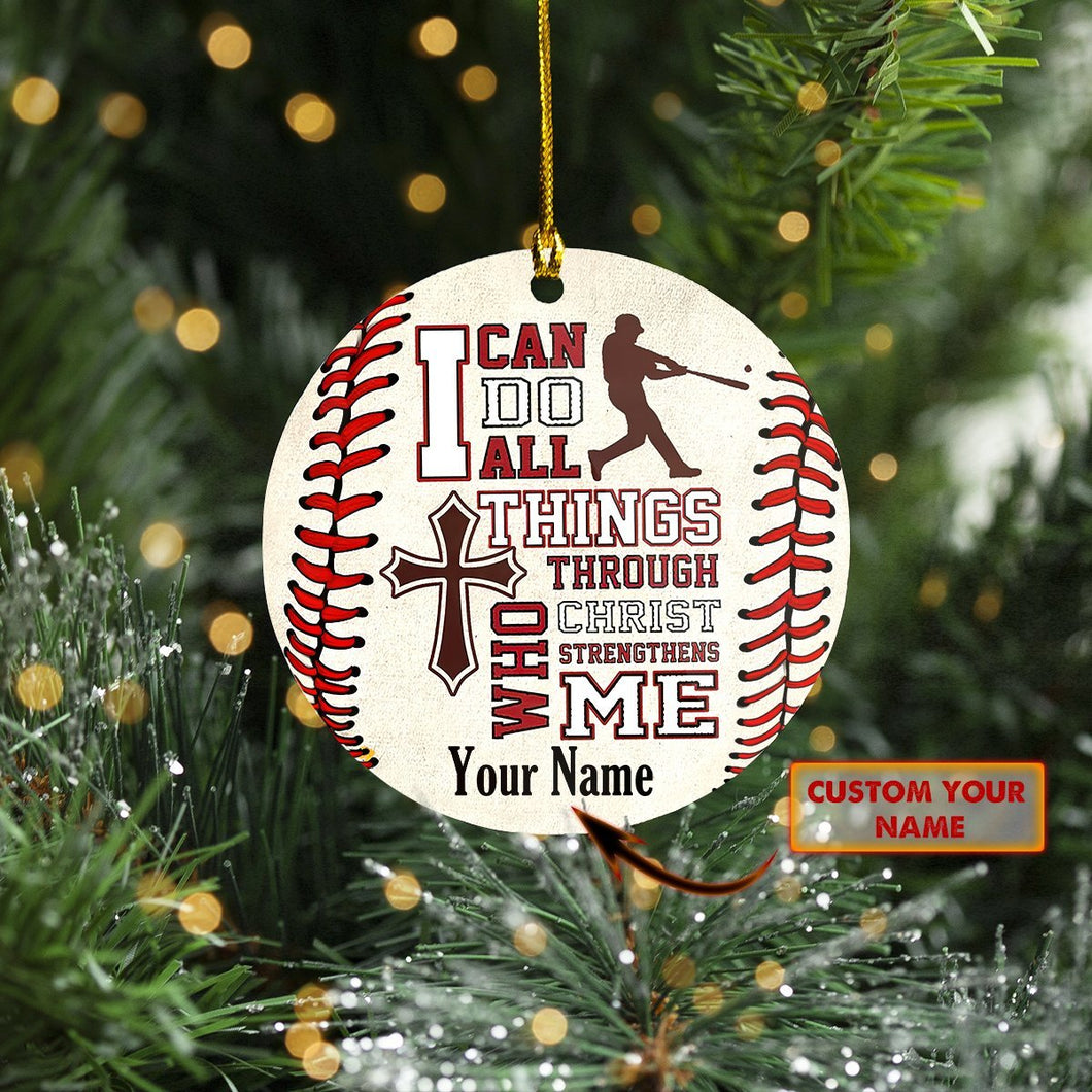 Custom Name Baseball Christmas Round Ornament - Gift for Baseballer