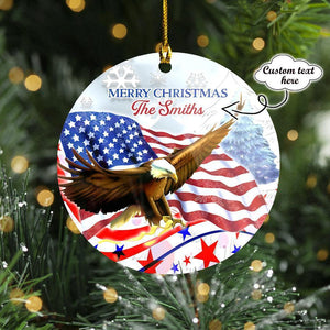 Custom Family Name Eagle and America Flag Car Ornament
