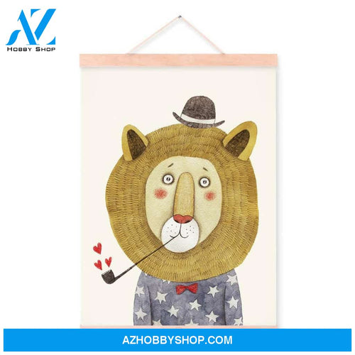 Modern Nordic Kawaii Animal Hippie Lion A4 Wooden Prints Picture Poster Hanger Kids Room Full Hd Personalized Customized Canvas Art Wall Art Wall Decor