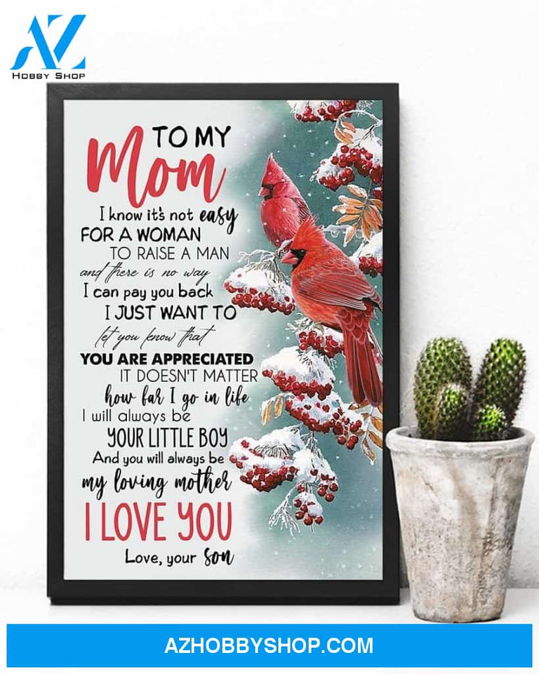 Mom Canvas To My Mom I Know It's Not Easy Son Cardinal Canvas Wall Art Full Size