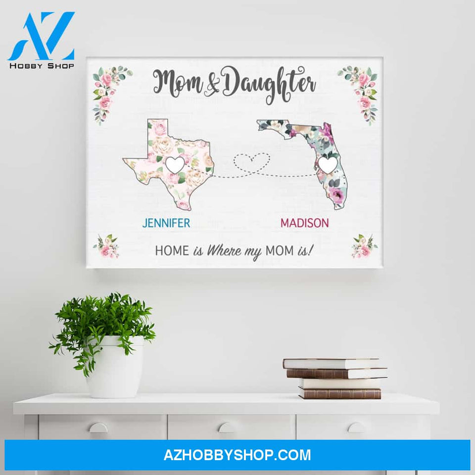 Mom & Daughter State Floral Premium Canvas