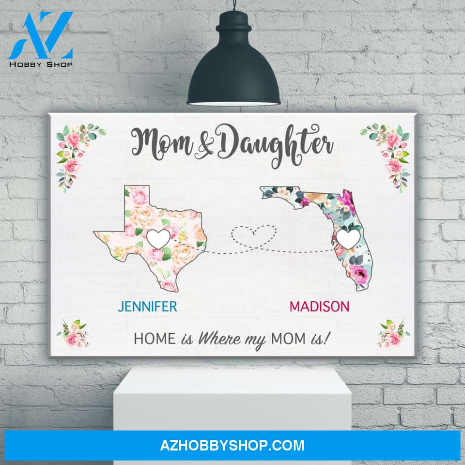 Mom & Daughter State Floral Premium Canvas