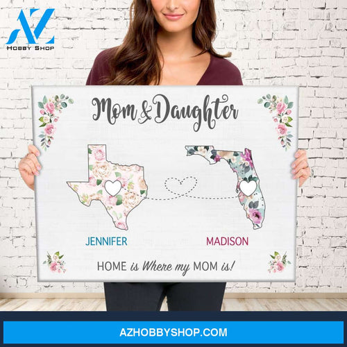 Mom & Daughter State Floral Premium Canvas