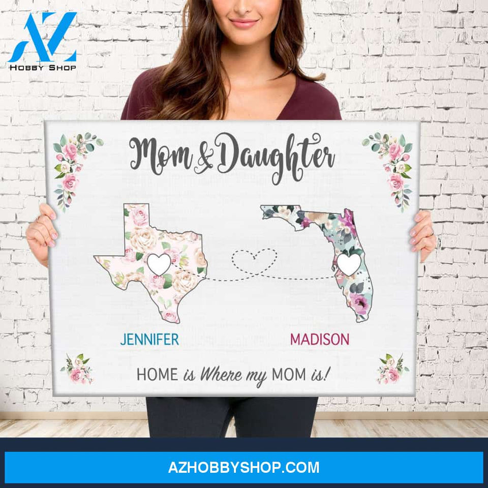 Mom & Daughter State Floral Premium Canvas
