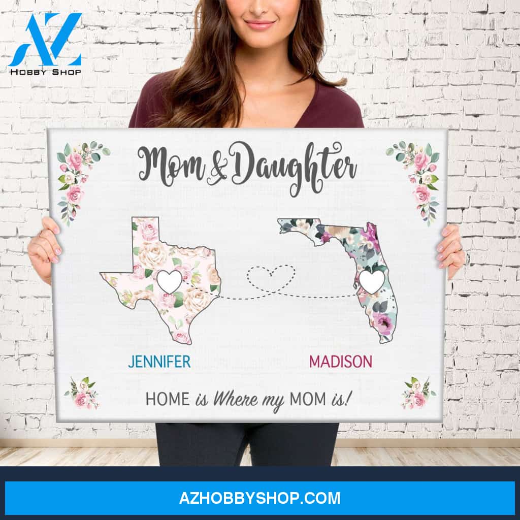 Mom & Daughter State Floral Premium Canvas