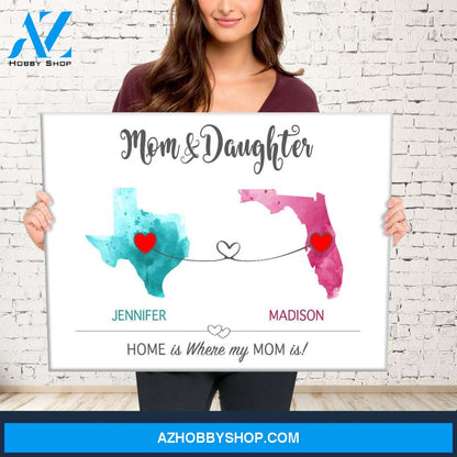Mom & Daughter State Watercolor Premium Canvas