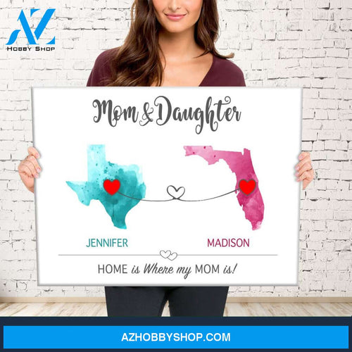 Mom & Daughter State Watercolor Premium Canvas