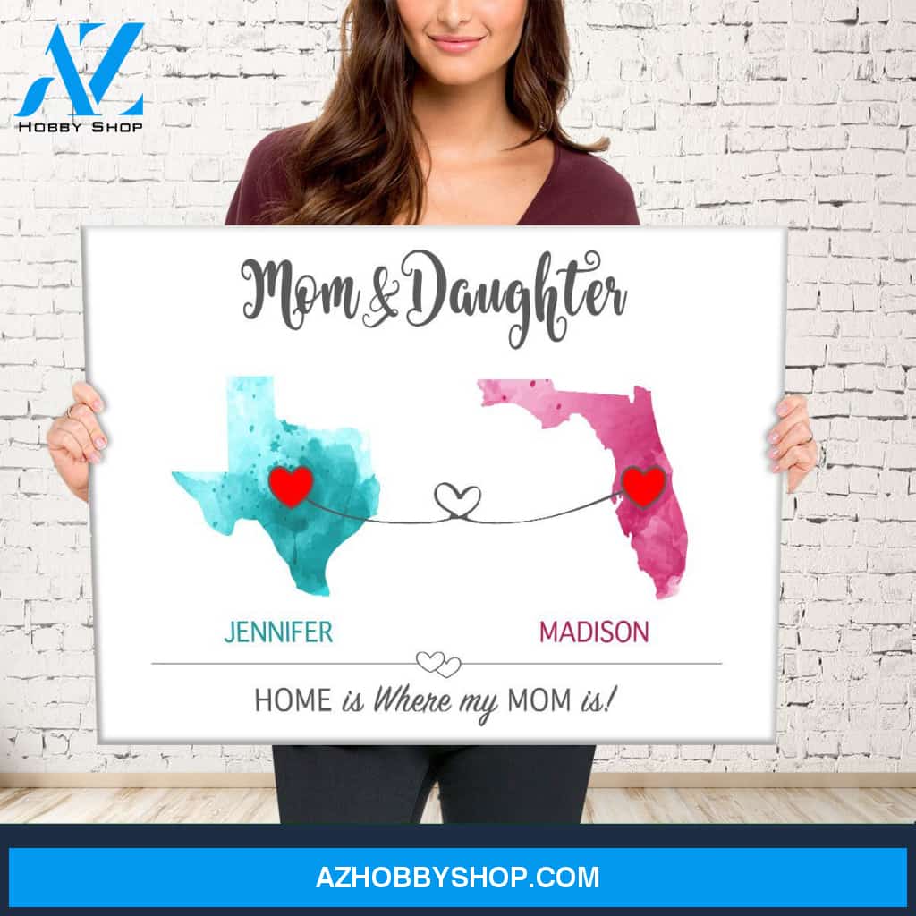 Mom & Daughter State Watercolor Premium Canvas