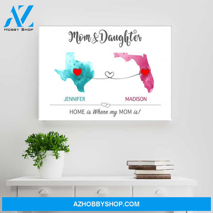 Mom & Daughter State Watercolor Premium Canvas