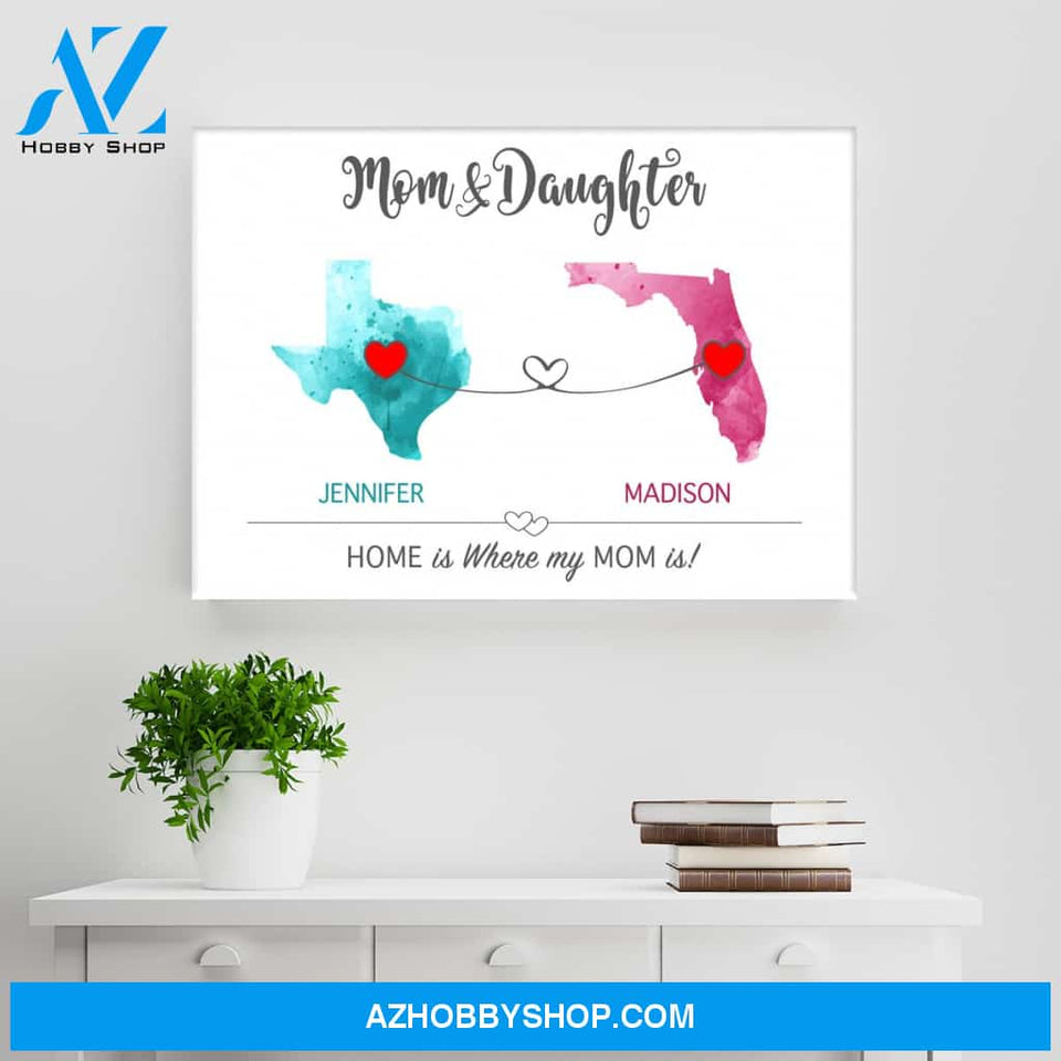 Mom & Daughter State Watercolor Premium Canvas