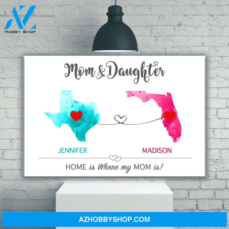 Mom & Daughter State Watercolor Premium Canvas