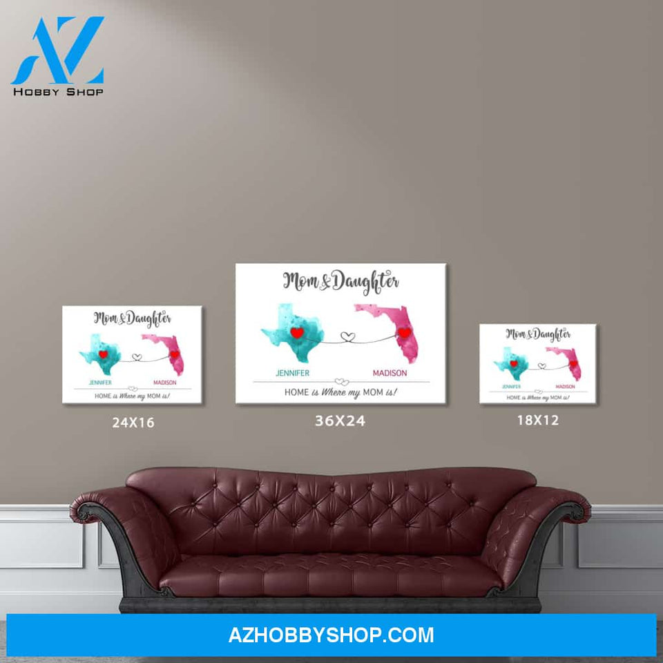 Mom & Daughter State Watercolor Premium Canvas