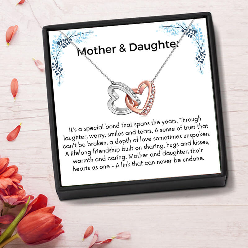 Mother & Daughter Hearts As One Interlocking Hearts Necklace, Gift For Women