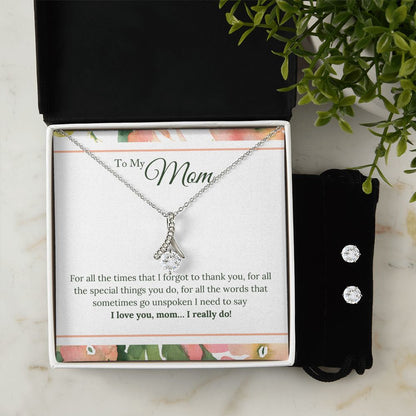 Mom  I Love You Alluring Beauty Necklace Earring Set