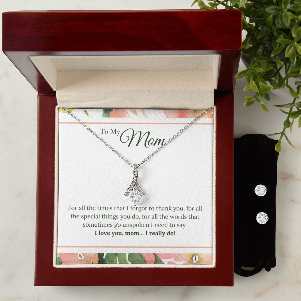 Mom  I Love You Alluring Beauty Necklace Earring Set