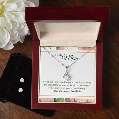 Mom  I Love You Alluring Beauty Necklace Earring Set