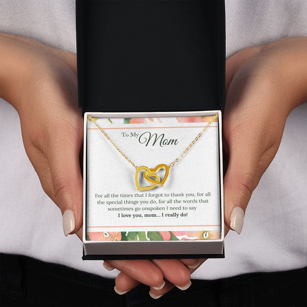 Mom I Love You Interlocking Hearts Necklace