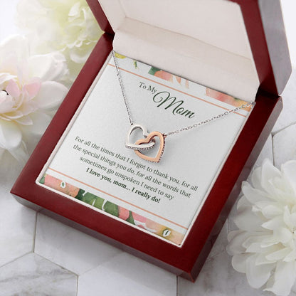 Mom I Love You Interlocking Hearts Necklace