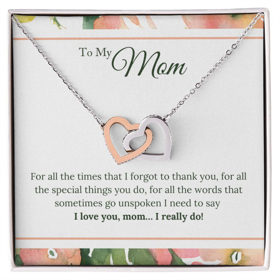 Mom I Love You Interlocking Hearts Necklace