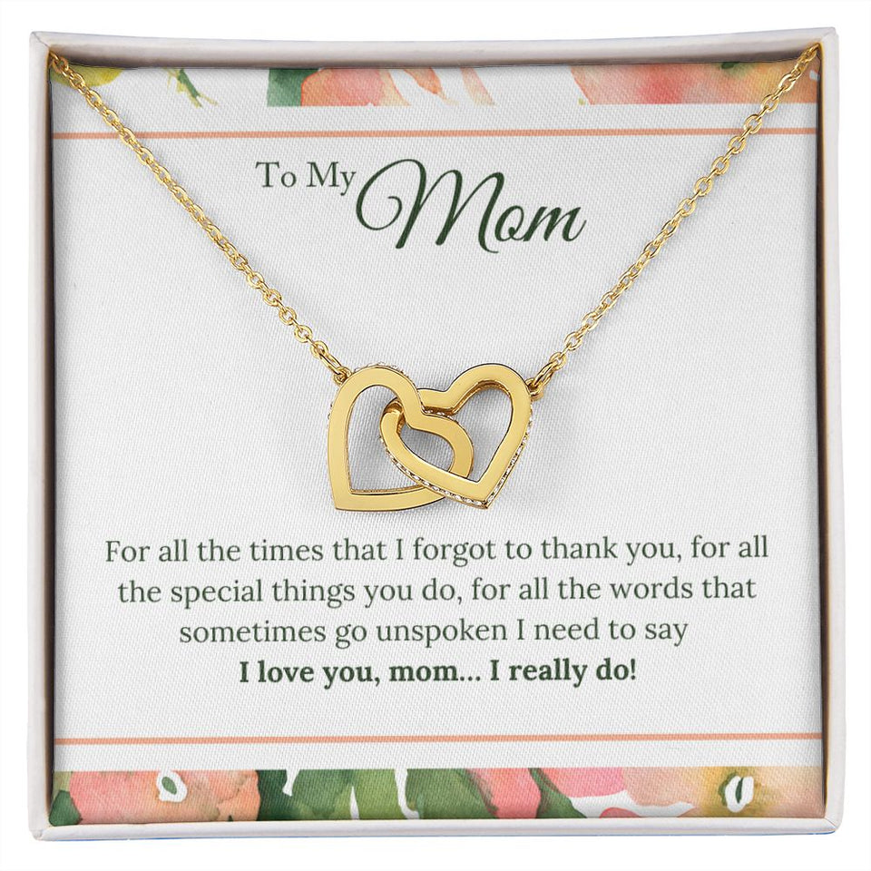 Mom I Love You Interlocking Hearts Necklace