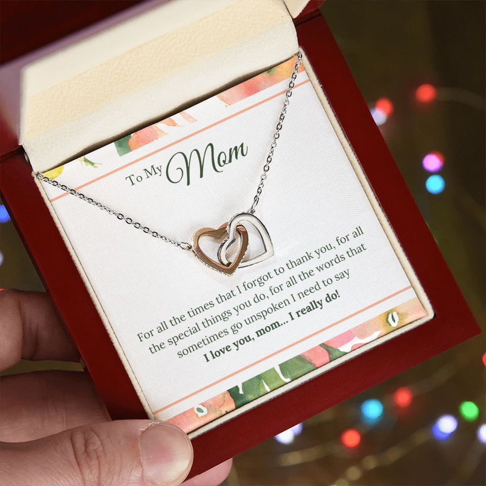 Mom I Love You Interlocking Hearts Necklace