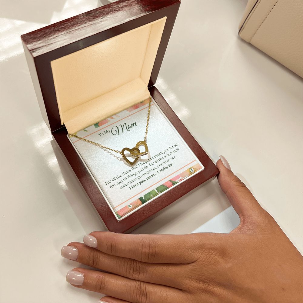 Mom I Love You Interlocking Hearts Necklace