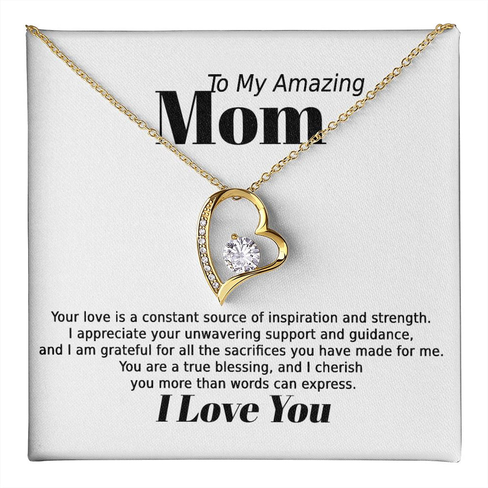 Mom Inspiration and Strength Forever Love Heart Necklace Gift In Gold or Silver