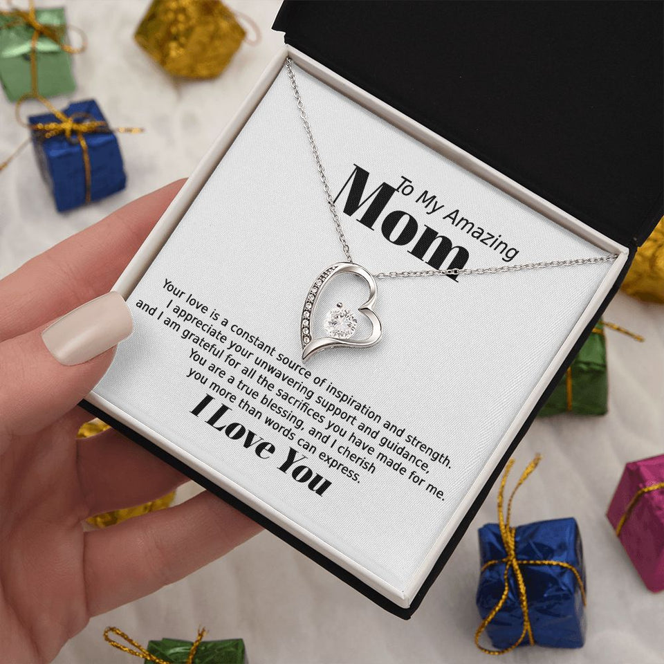 Mom Inspiration and Strength Forever Love Heart Necklace Gift In Gold or Silver