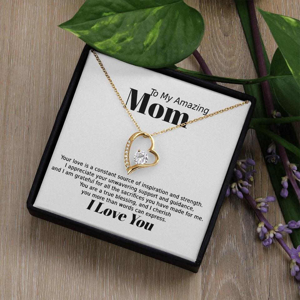 Mom Inspiration and Strength Forever Love Heart Necklace Gift In Gold or Silver
