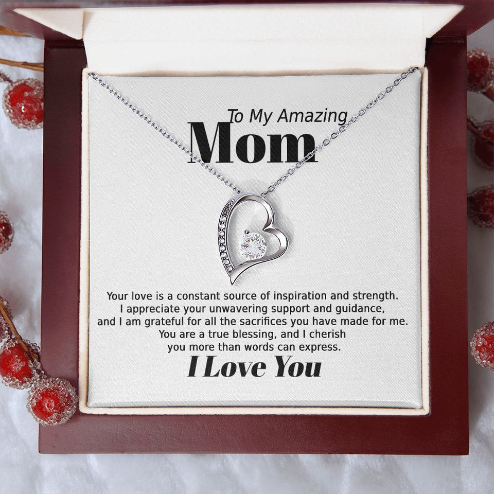 Mom Inspiration and Strength Forever Love Heart Necklace Gift In Gold or Silver