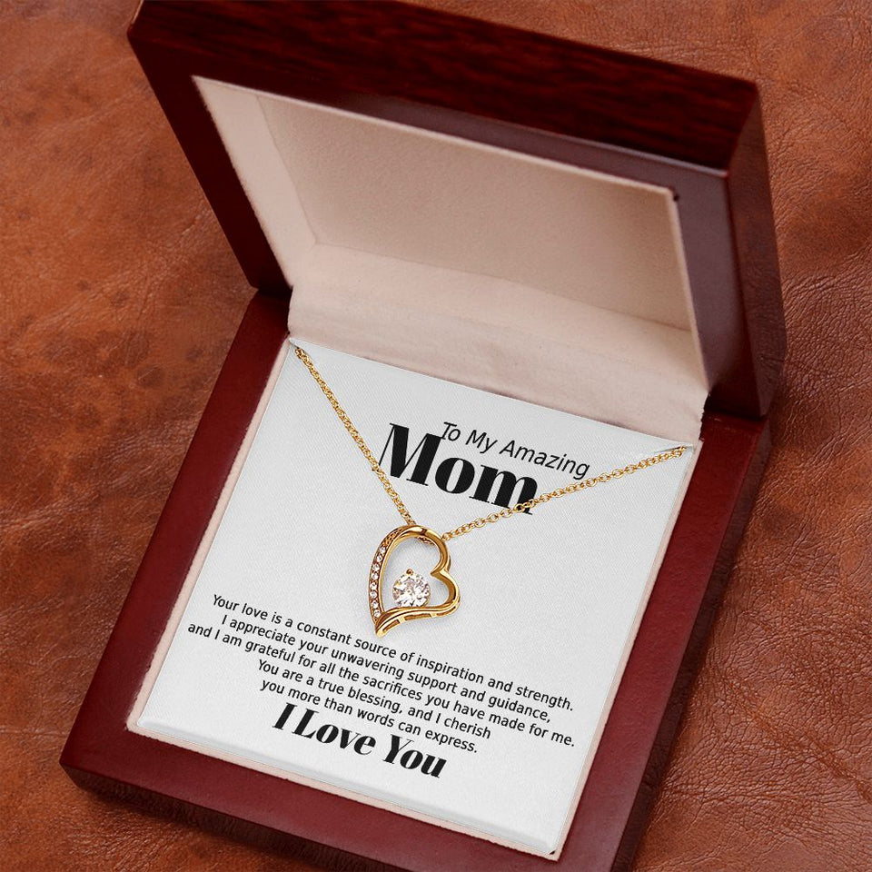 Mom Inspiration and Strength Forever Love Heart Necklace Gift In Gold or Silver