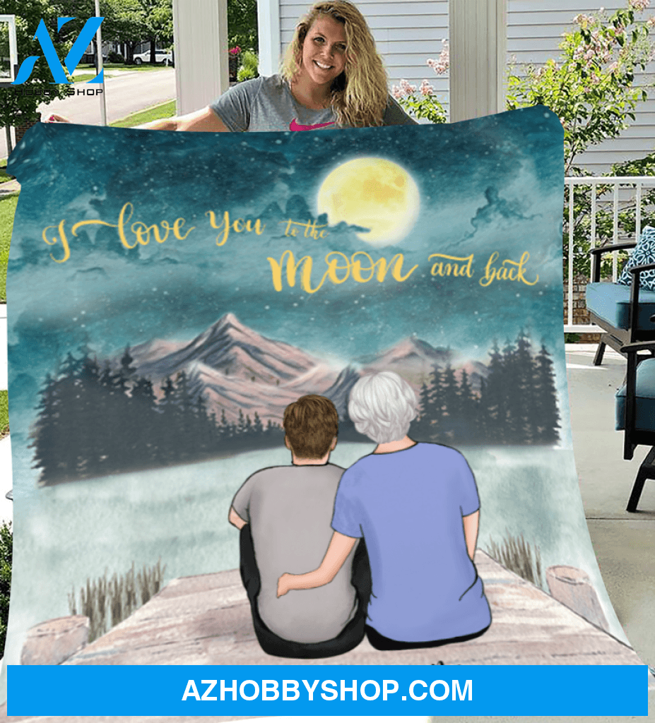 Mom & Son Personalized Fleece Blanket - I Love you to the moon and back