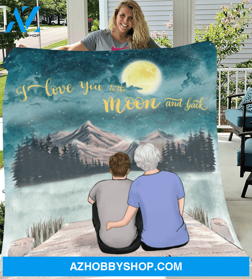 Mom & Son Personalized Fleece Blanket - I Love you to the moon and back