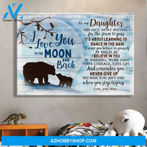 Mom to daughter - Bear mom and child - I love you to the moon and back - Family Landscape Canvas Prints, Wall Art