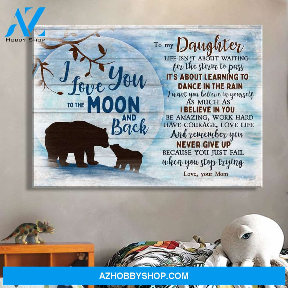 Mom to daughter - Bear mom and child - I love you to the moon and back - Family Landscape Canvas Prints, Wall Art