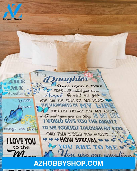 Mom To Daughter Butterfly Love You Moon And Back Fleece Blanket