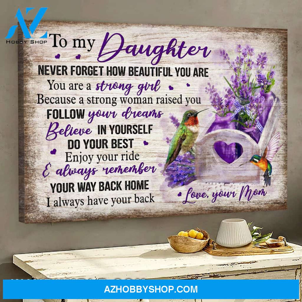 Mom to daughter - Lavender basket and hummingbird - Enjoy your ride & always remember your way back home - Family Landscape Canvas Prints, Wall Art