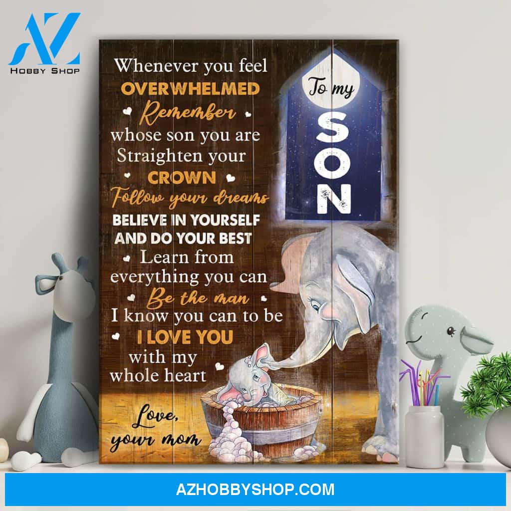 Mom to son - Elephant - I love you with my whole heart - Family Portrait Canvas Prints, Wall Art