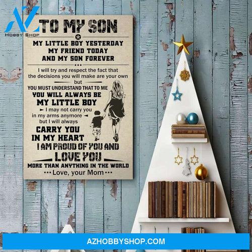 Mom To Son My Little Boy Yesterday Canvas Wall Art, Wall Decor Visual Art Gifts For Son From Mom
