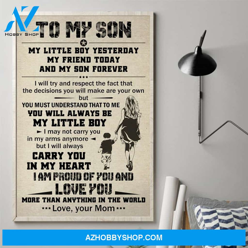 Mom To Son My Little Boy Yesterday Canvas Wall Art, Wall Decor Visual Art Gifts For Son From Mom