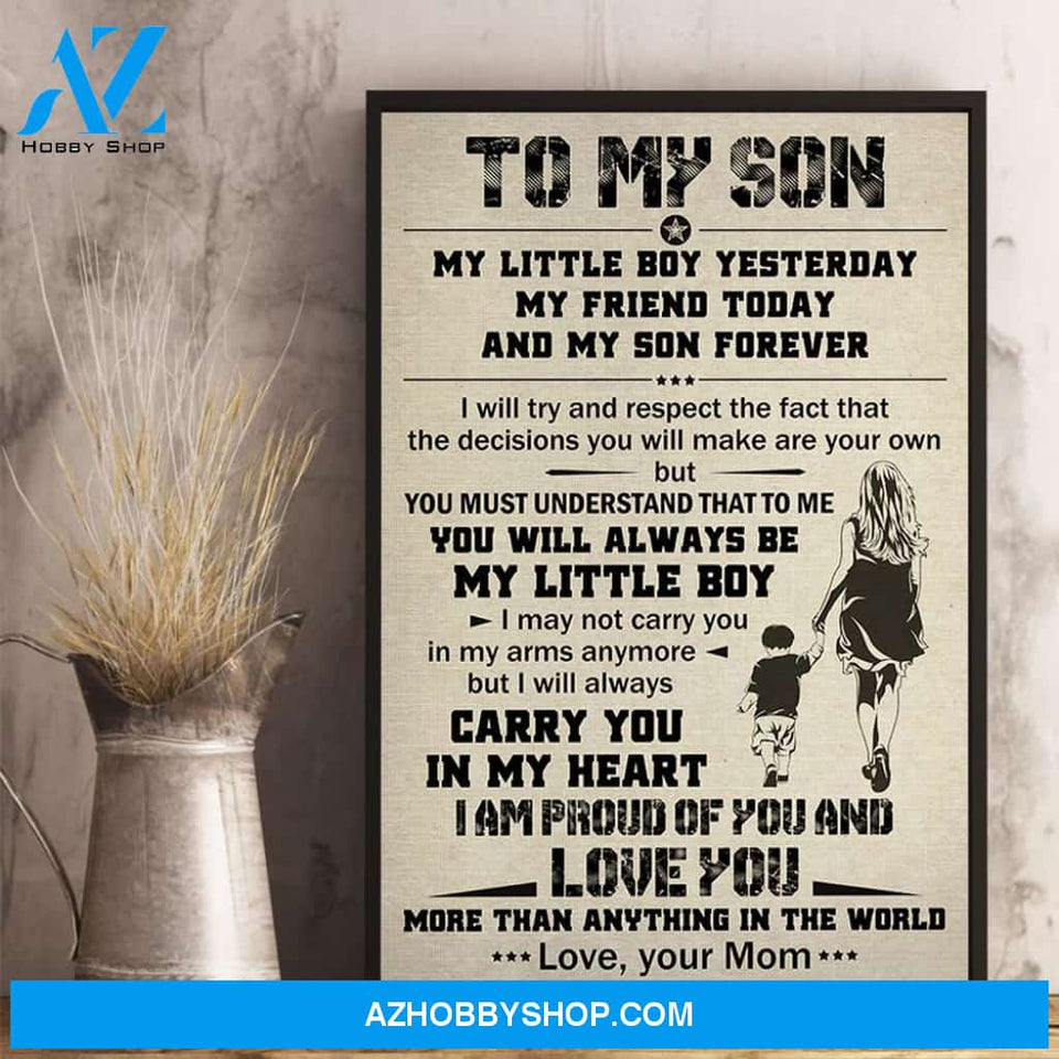 Mom To Son My Little Boy Yesterday Canvas Wall Art, Wall Decor Visual Art Gifts For Son From Mom