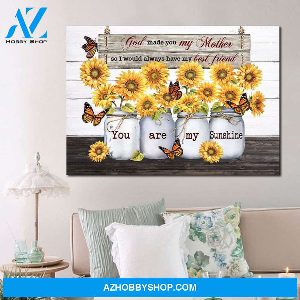 Mom Wall Art Canvas, Gift For Mother's Day, You Are My Sunshine Butterfly And Sunflower Canvas, Sunflowers Wall Art