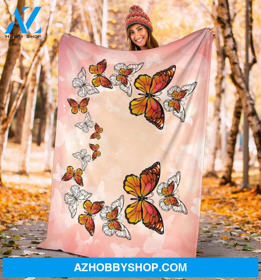 Monarch Butterfly Premium Blanket, Butterfly Throw, Microfiber Butterfly Blanket, Comfy Pink Butterfly Blanket For Teens And Adults