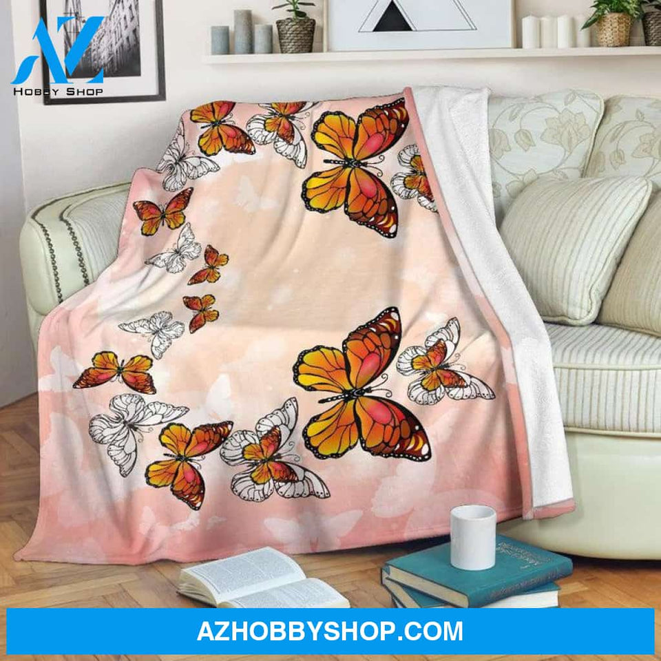 Monarch Butterfly Premium Blanket, Butterfly Throw, Microfiber Butterfly Blanket, Comfy Pink Butterfly Blanket For Teens And Adults