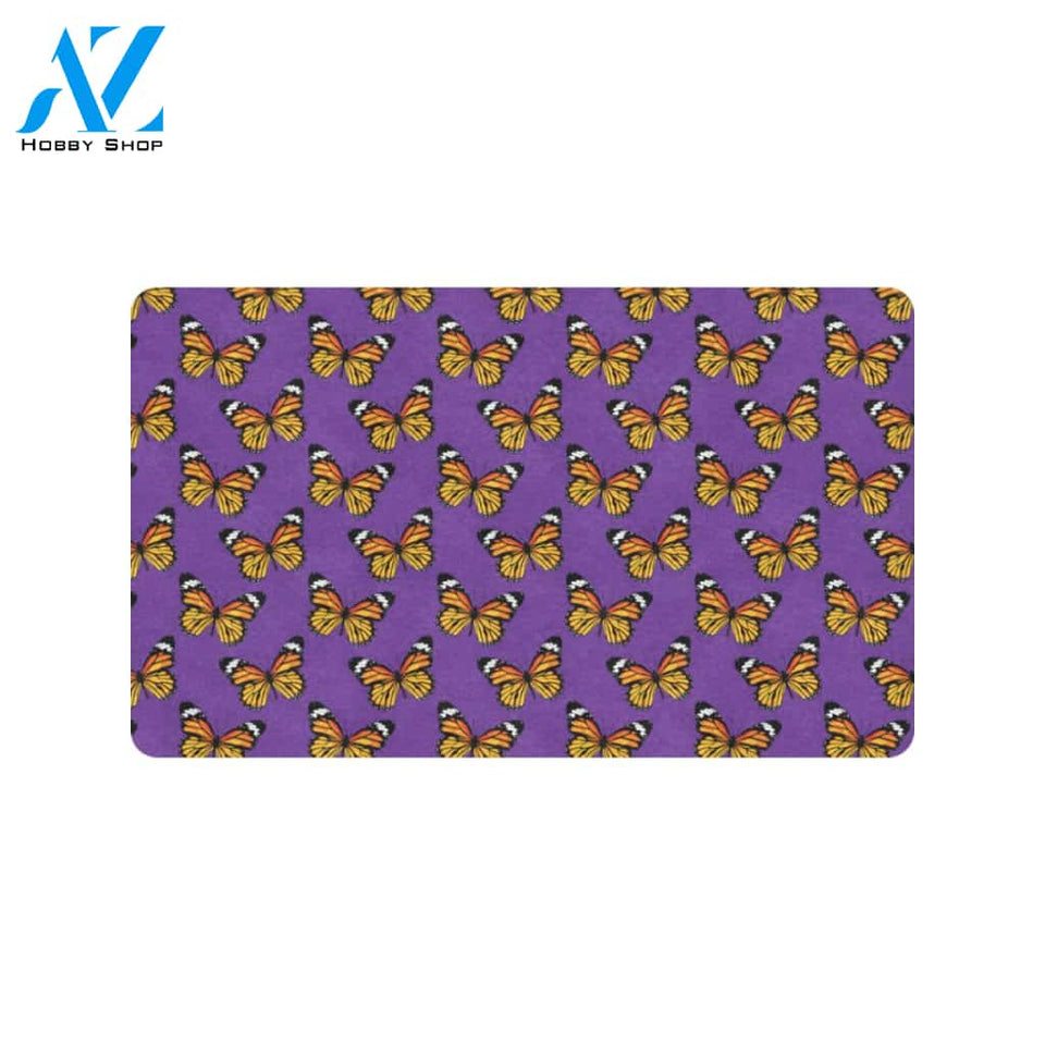 Monarch Butterfly Purple Print Pattern Rubber Doormat
