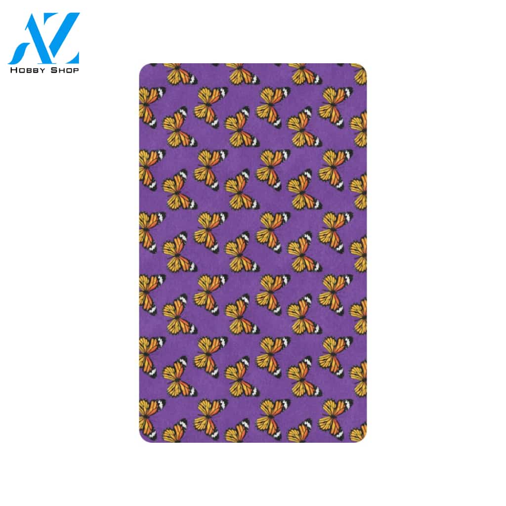 Monarch Butterfly Purple Print Pattern Rubber Doormat