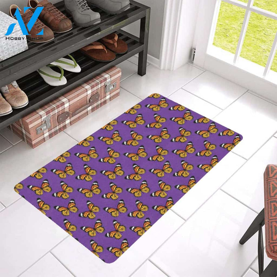 Monarch Butterfly Purple Print Pattern Rubber Doormat