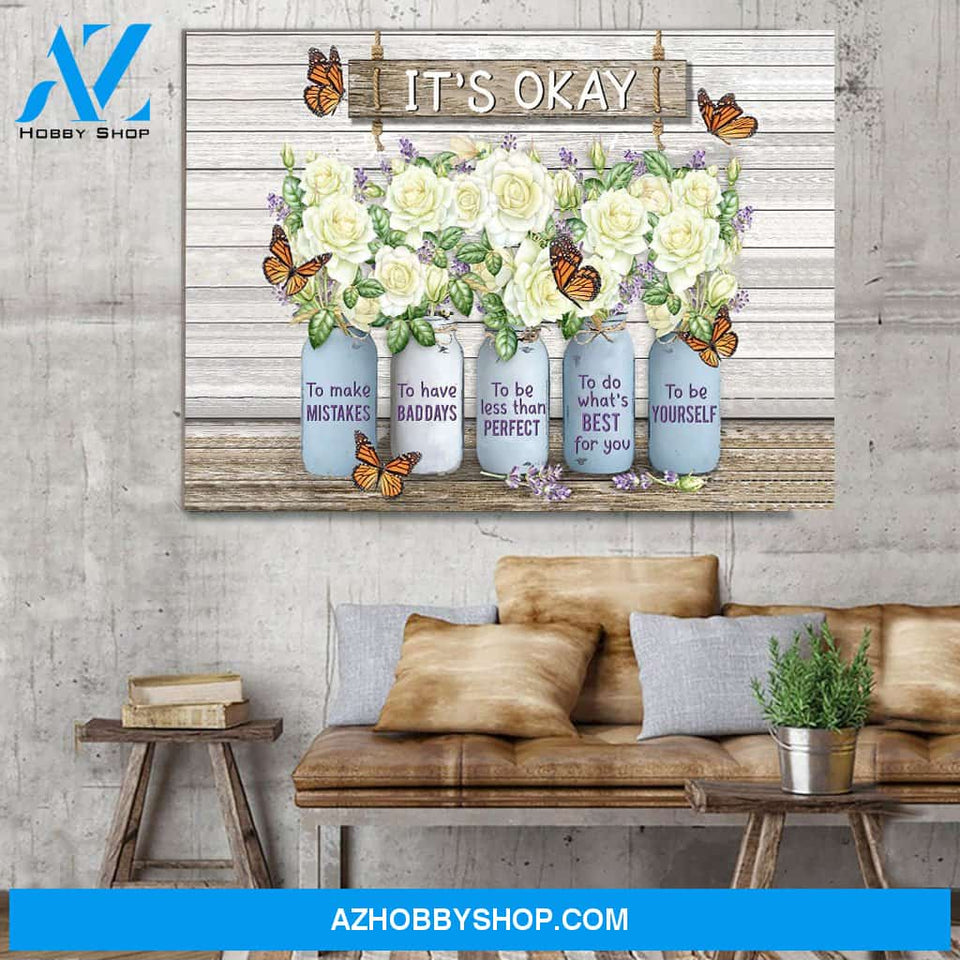 Eviral Store Monarch Butterfly Rose Mason Jar Canvas Wall Art Wall Decor It’S Okay To Make Mistakes Canvas Poster 3009